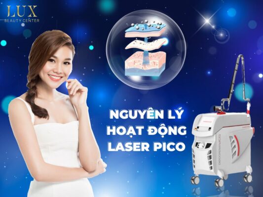 hình cô gái và máy laser pico và chữ laser pico là gì