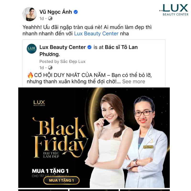 Diễn viên Vũ Ngọc Ánh checkin tham gia chương trình Black Friday tại Lux