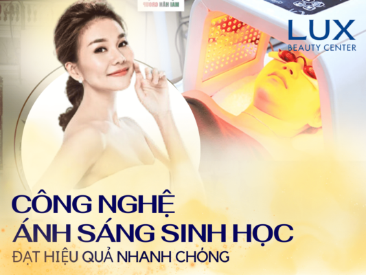 hình cô gái và chữ công nghệ làm đẹp ánh sáng sinh học