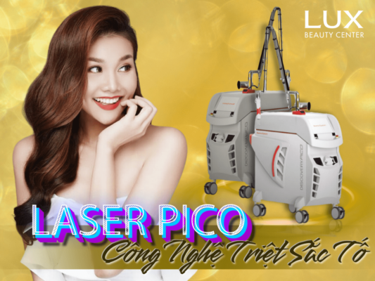 hình cô gái và hình thiết bị và chữ công nghệ làm đẹp laser picosure