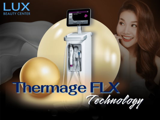 hình người và hình thiết bị và chữ skin tightening by thermage flx technology