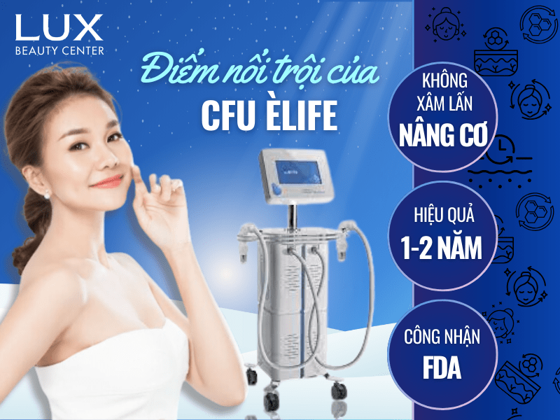 hình cô gái và máy cfu èlife và chữ công nghệ cfu có gì nổi trội