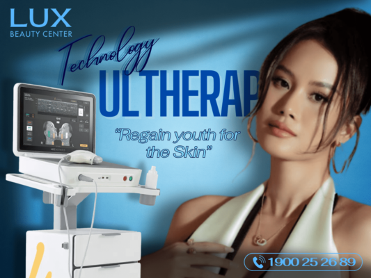 hình người và hình thiết bị máy ultherapy và chữ Ultherapy – Collagen Machine For Face 