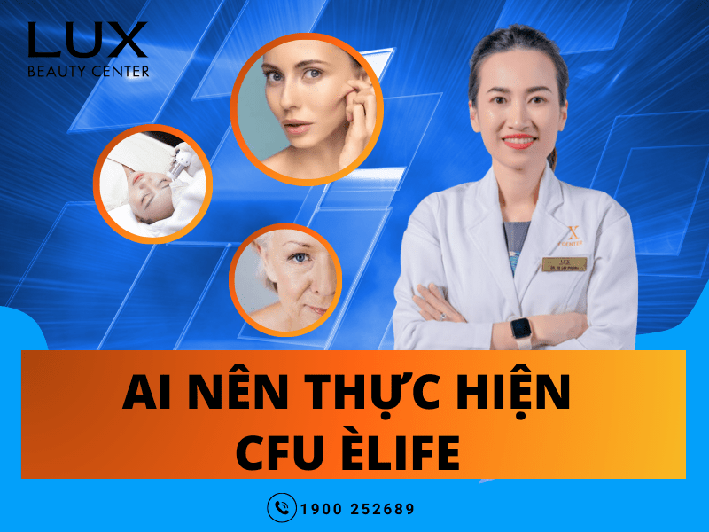 hình bác sĩ và cô gái đang bị lão hóa da và chữ ai nên thực hiện công nghệ cfu èlife