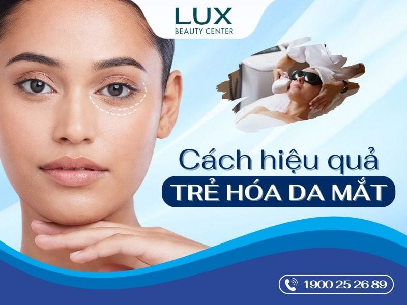 hình cô gái điều trị trẻ hóa vùng da quanh mắt và chữ