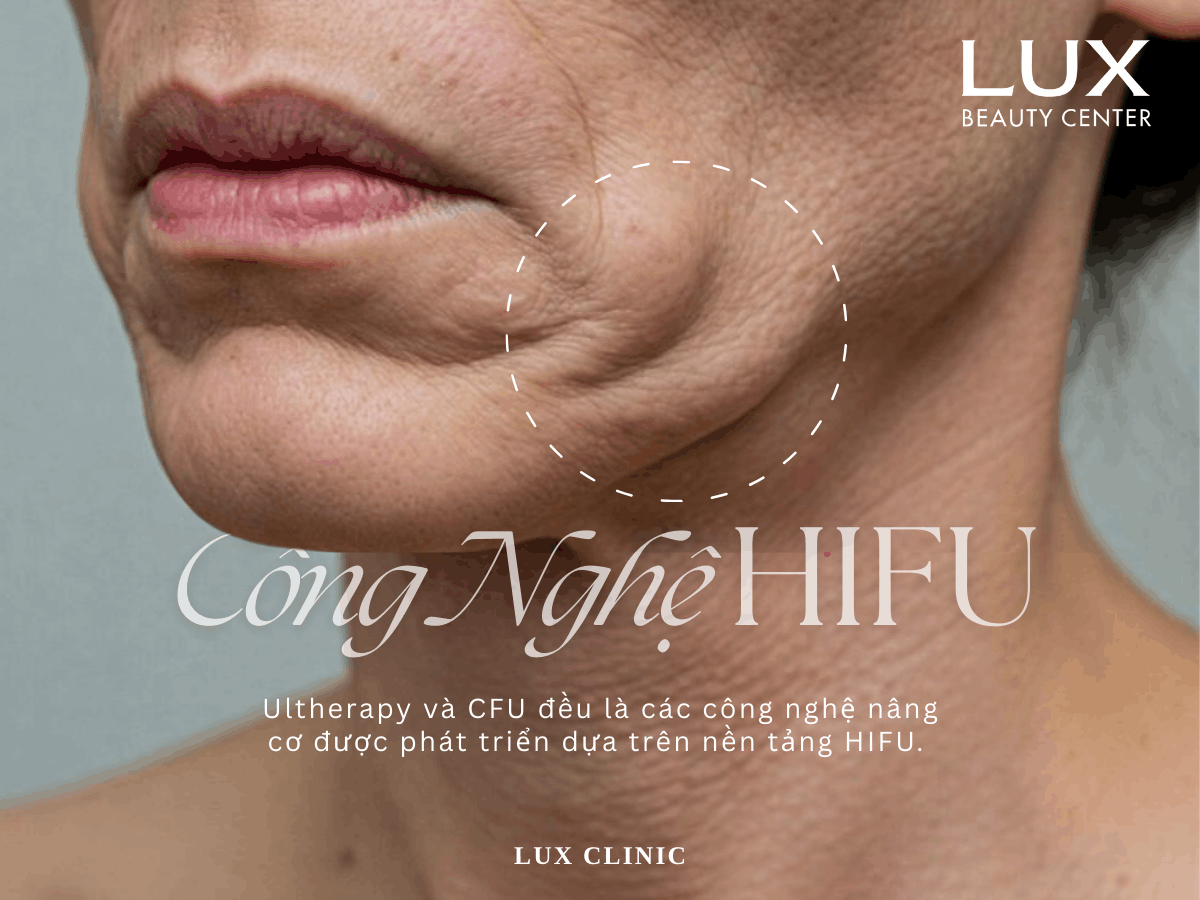 hình người da bị lão hoá và chữ Công Nghệ Nâng Cơ CFU Ý Và Ultherapy Mỹ