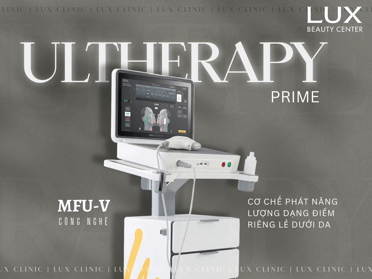 hình thiết bị ultherapy prime và chữ Công Nghệ Nâng Cơ CFU Ý Và Ultherapy Mỹ