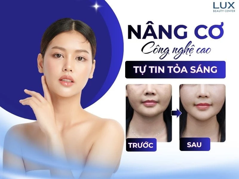 hình cô gái trước và sau nâng cơ và chữ nâng cơ công nghệ cao