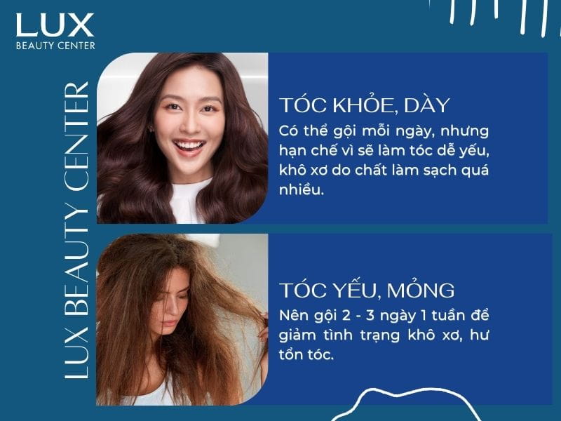 hình ảnh cô gái tóc khỏe và cô gái tóc khô xơ và chữ