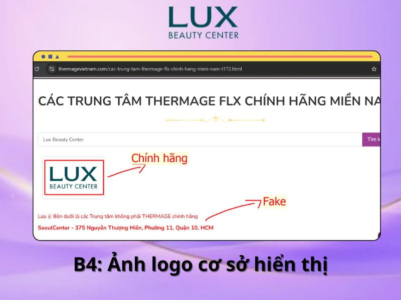 tên logo của cơ sở có thermage flx chính hãng xuất hiện trên website