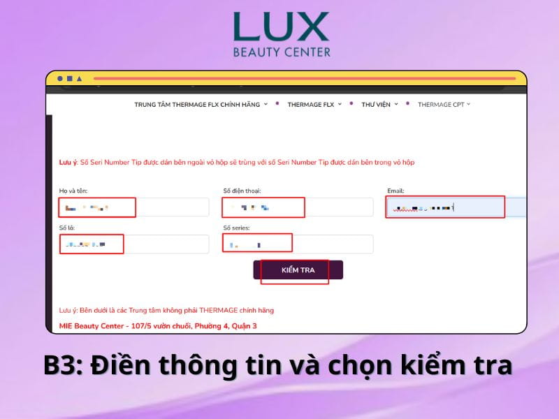 điền thông tin để kiểm tra tips thermage flx có chính hãng không