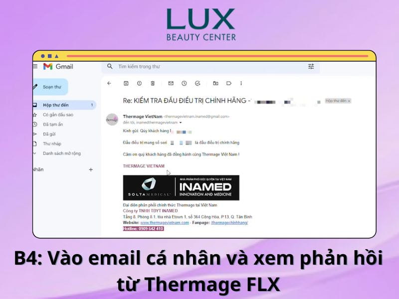 email của thermage flx gửi về hộp thư sau khi bạn điền thông tin