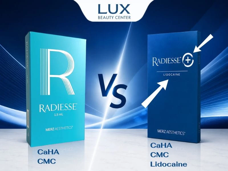 hình 2 hộp Radiesse, Radiesse+ và chữ