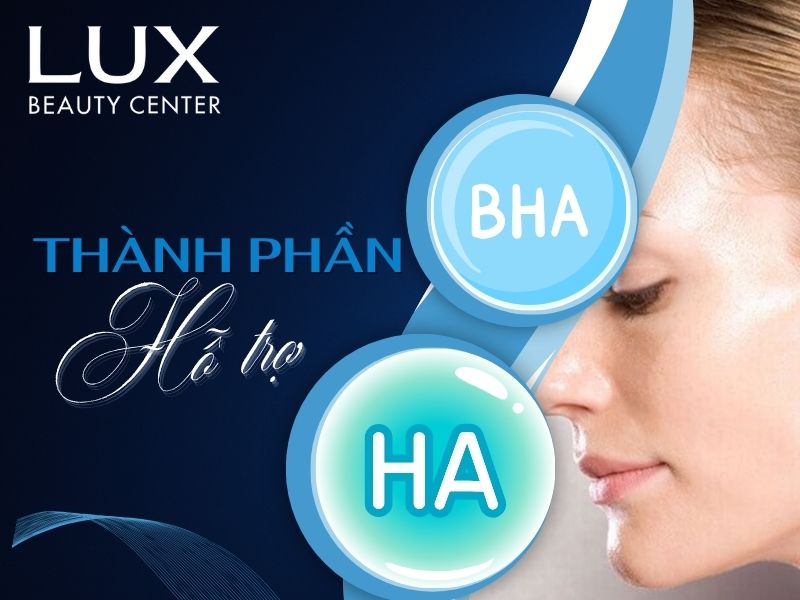 hình da hỗn hợp của cô gái và chữ thành phần hỗ trợ da hỗn hợp