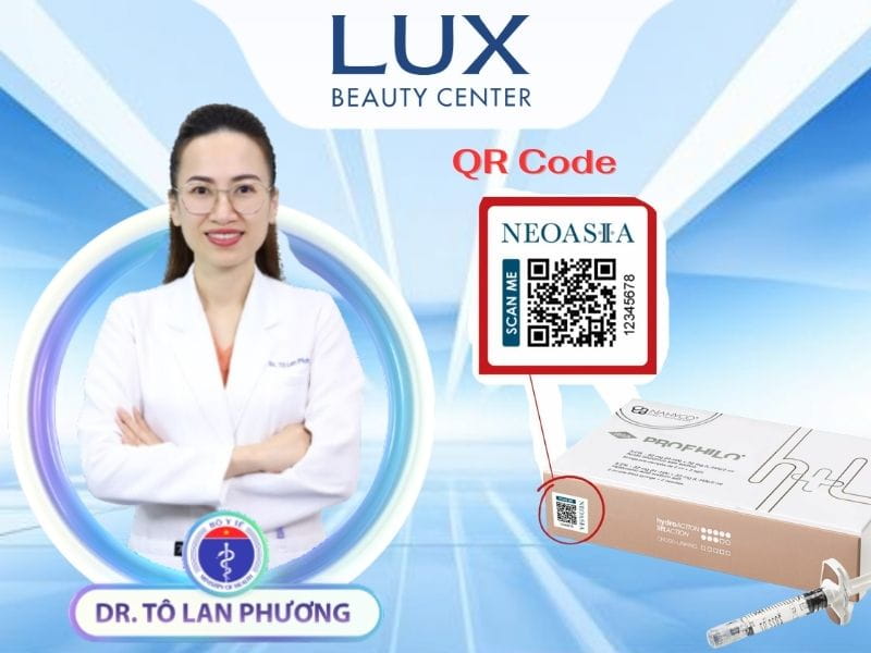 hình bác sĩ và mã qr code và hộp profhilo và chữ