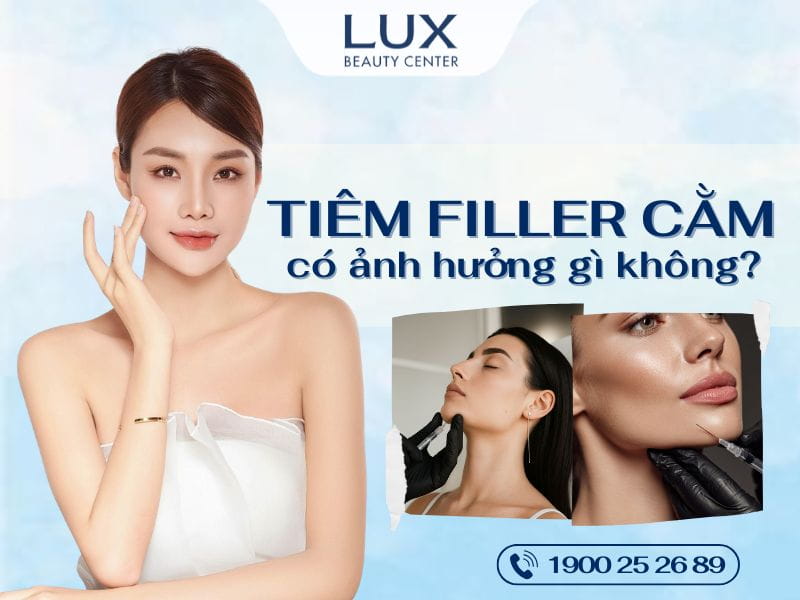 Hình cô gái và chữ tiêm filler và chữ tiêm filler cằm