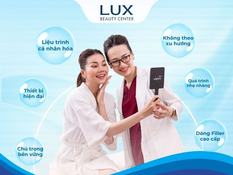 hình bác sĩ đang giúp khách hàng hiểu hơn về khuyết điểm trên gương mặt mình và chữ